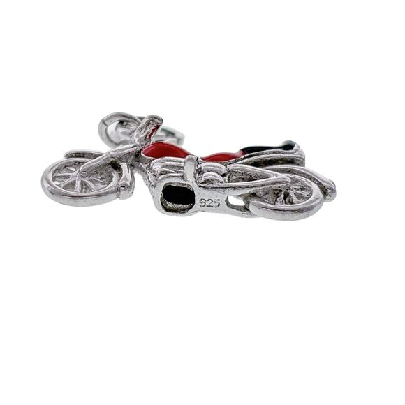 Vintage QG Sterling Silver 925 Red Black Enamel Motorcycle Charm - Picture 3 of 5